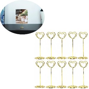 tafelkaarthouders- Fotohouder- kaart houder- kaarthouder - Tafelkaarthouder - Standaard -ansichtkaarthouder -menukaarthouder-tafelkaarthouder goud- tafelkaarthouder hartje- voor restaurants, bruiloften, banketten en feesten -Metaal-10 stuks-4x5cm