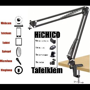 Microfoon Standaard - Telefoon standaard - webcam standaard - Microfoon Arm - Mic Stand - Microfoon Arm - Microfoon Statief - Boom Arm - Podcast - Standaard – Tafelklem - Statiefbevestiging voor uw webcam, Telefoon, Tablet, Ringlamp, spiegel of Micro