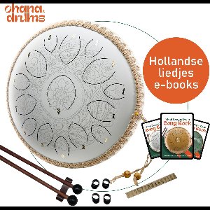 Ohana Drums® Tongue drum – Handpan – Bloesem Wit – 36 cm Ø – Klankschaal – 15 noten – Yoga Drum – Muziekinstrument voor kinderen - Chakra meditatie en ontspanning - Incl. Hollandse liedjes e-book