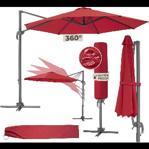 tectake® Grote Zweefparasol met Beschermhoes - Ø 300 cm - In Hoogte Verstelbaar - Opvouwbaar - met Voet en Zwengel - UV-bescherming 50+ - Tuinparasol - Parasol voor Terras of Balkon - Rood