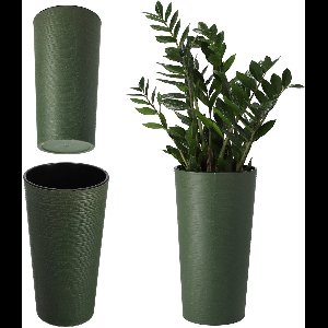 KADAX Bloempot met houtspaanders, elegante bloempot met uitneembare inzet, bloempotbescherming voor kantoor, bloembak, pot, tuinschaal (diameter 19 cm, groen)