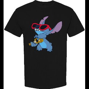 Disney - Stitch Guitar Heren T-shirt - M - Zwart