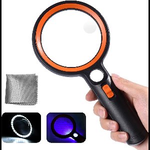 Crrynuo 1 Stuk - Vergrootglas Met LED Verlichting - 5x/13x/20x Vergroting - Zwart/Oranje - Draagbare Leesloep Voor Senioren En Hobbyisten