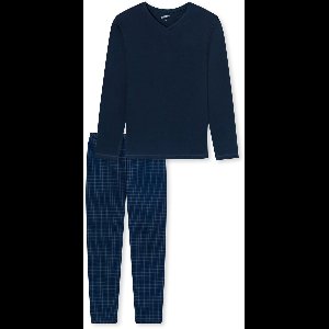 Uncover by Schiesser Lange pyjama v-hals nachtblauw - UNCOVER Heren Pyjamaset - nachtblauw