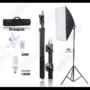 Studiolampen HiCHiCO® – Studioflitsers - Softbox fotostudio set - fotolamp fotografie softbox – Draagtas 70x45x45 – Lamp 130w en 28w en Professionele licht stand