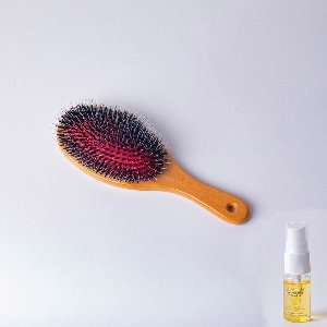 Haur Haarborstel met zwijnhaar & Nylon borstel - ovaal - Bamboe handvat - nu met extra 10 ml arganolie