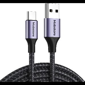 Mobstore - USB A naar USB C - USB C naar USB A - 2 meter - Zwart - USB C Kabel 3A - Stevige nylon kabel - USB-C Oplader - Oplaadkabel geschikt voor Samsung / Apple / iPhone 15 - 480 Mbps - Sneller opladen - USB C kabel