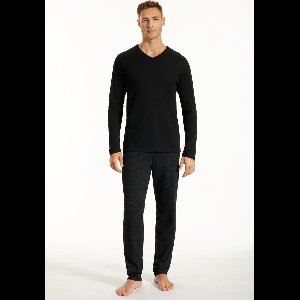 Uncover by Schiesser Lange pyjama v-hals zwart - UNCOVER Heren Pyjamaset - zwart