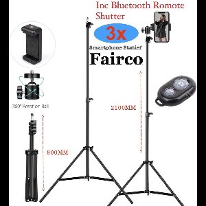3Pcs statief 210cm Inc. Bluetooth Remote Shutter, Telefoonhouder, 360 ° Draaigreep horizontaal - Camerastatief - smartphone Tripod – Fairco
