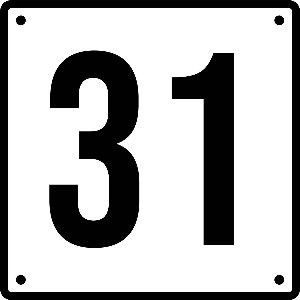 Huisnummerbord 31 - Incl. Schroeven en Pluggen – Acrylaat - 10 x 10 cm - Wit met Zwart