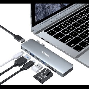 A-KONIC USB-C HUB - 7 in 1 - met / naar HDMI 4K, 2x USB 3.0, 2x USB C (thunderbolt 3, opladen & data Transfer), Micro/SD card reader Hub – USB Splitter - Geschikt voor Apple Macbook Pro / Air- Grey