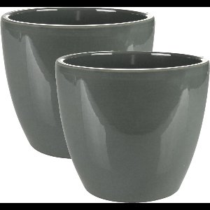 Ter Steege Bloempot - 2x - antraciet - glans - Scandinavisch - 15 x 12 cm - plantenpot