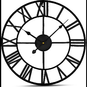 IvoQ Grote Zwarte Wandklok Metaal met Romeinse Cijfers - Stijlvol Tijdloos Design - 40 cm