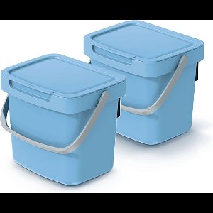 Keden GFT aanrecht afvalbak - 2x - lichtblauw - 3L - afsluitbaar - 19 x 17 x 15 cm - klepje/hengsel - afval scheiden