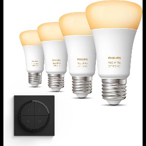 Philips Hue Uitbreidingspakket - E27 - met 4 Standaard Lampen - Warm tot Koelwit Licht - Incl. 1 Hue Dial Switch (Zwart) - Hue White Ambiance