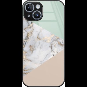 Hoesje geschikt voor iPhone 14 - Marmer pastel mix - Luxe Glazen Hardcase - Marmer - Multi - Leuke Telefoonhoesjes