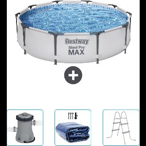 Bestway Rond Steel Pro MAX Zwembad - 305 x 76 cm - Grijs - Inclusief Pomp - Solarzeil - Ladder
