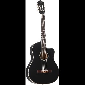 Ortega RCE125SN SBK Small Neck Thinline Satin Black - 4/4 Klassieke gitaar
