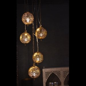 LM-Collection Oriëntaalse filigrain 5 bol Hanglamp - Ø30x120cm - E14 - Zilver - Metaal - hanglampen eetkamer, hanglamp zwart, hanglampen woonkamer, hanglamp slaapkamer, hanglamp kinderkamer, hanglamp rotan, hanglamp hout, hanglamp industrieel