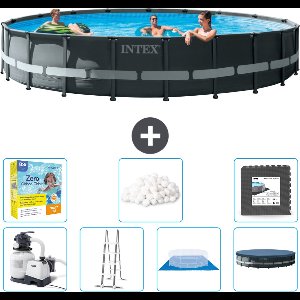 Intex Rond Ultra XTR Frame Zwembad - 610 x 122 cm - Inclusief Pomp - Ladder - Grondzeil - Afdekzeil Onderhoudspakket - Filterbollen - Vloertegels