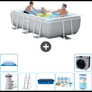 Intex Rechthoekig Prism Frame Zwembad - 300 x 175 x 80 cm - Grijs - Inclusief Pomp - Ladder Afdekzeil - Onderhoudspakket - Filter - Grondzeil - Warmtepomp