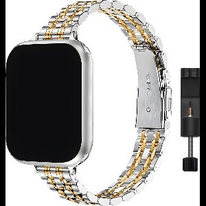 Innerlight® Narrow+ - Zilver/Goud - 42/44/45/46/49mm - Metalen bandje geschikt voor Apple Watch - RVS - Stainless Steel Watch Band - Roestvrijstaal - Horlogeband - Geschikt als Apple watch bandje voor Series 1/2/3/4/5/6/SE/7/8/9/10/SE/Ultra