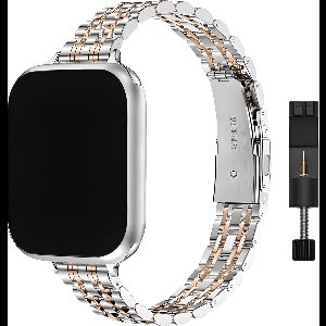 Innerlight® Narrow+ - Zilver / Rose Goud - 38/40/41mm - Metalen bandje geschikt voor Apple Watch - Schakel Armband RVS - Stainless Steel Watch Band - Roestvrijstaal - Horlogeband - Geschikt als Apple watch bandje voor Series 1/2/3/4/5/6/7/8/9/10/SE