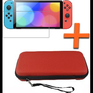 Hoesje Geschikt voor Nintendo Switch OLED Hoes Bescherm Case Hardcover Polsbandje Met Screenprotector - Hoes Geschikt voor Nintendo Switch OLED Case - Rood