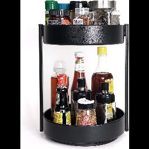 2 niveaus 360° draaibaar kruidenrek, 25,5cm draaiplateau organizer, keuken draaiend kruidenrek, draaibaar draaiplateau geschikt voor kasten, eetkamer, badkamer en werkbladen