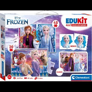 Clementoni - Puzzelset - Edukit 4-in-1 Disney Frozen - 30 en 48 Stukjes + Memoryspel en Blokken - Educatief Spel voor Kinderen - Vanaf 3 Jaar