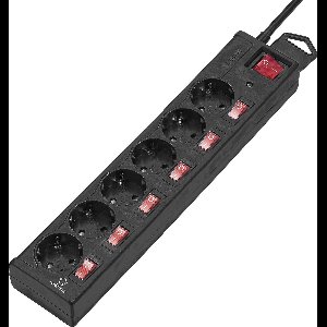 Renkforce 615B-CMB-S Overspanningsveilige stekkerdoos 6-voudig Zwart Randaarde stekker 1 stuk(s)