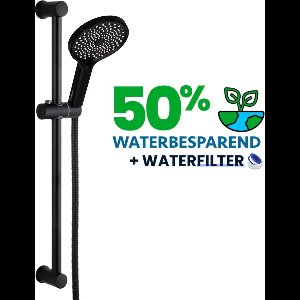 EcoRain© 50% Waterbesparende Glijstang Doucheset Charly - Handdouche 13 CM - Hoge Druk - Universele Aansluiting - Anti-Kalk Douchekop - 2 jaar garantie - Zwart