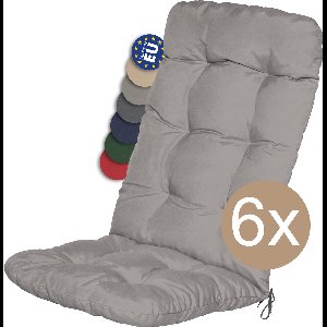 Beautissu Flair HL – Set van 6 Tuinstoelkussens Hoge Rug – 120x50 cm – Licht Grijs– Tuinkussen in Matraskussen Kwaliteit