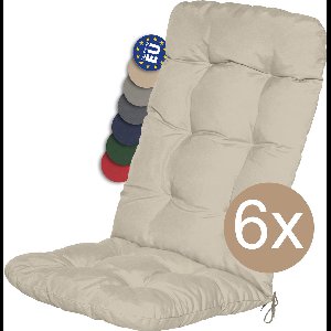 Beautissu Flair HL – Set van 6 Tuinstoelkussens Hoge Rug – 120x50 cm – Natuur – Tuinkussen in Matraskussen Kwaliteit