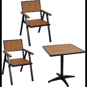 Cosmo Casa Set van 2 Tuinstoelen - Tuintafel - Stoeltafel - Gastro Outdoor Coating - Aluminium - Houtlook - Zwart - Teak