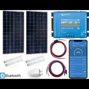 Victron Energy Zonnepanelen Set Bluetooth – Set Vast Zonnepaneel 370Wp - Caravan, Camper, Boot, Tent - zonnepaneel Compleet Pakket - Kabel met connectoren - Plug-Play set schematische tekening en handleiding- Monokristallijn