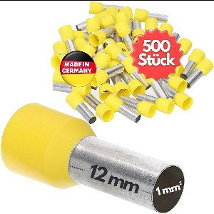 500 stuks Kalitec AE112GE adereindhulzen geïsoleerd 1,0 mm² 12 mm lang geel I Made in Germany I Industriële kwaliteit