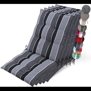 Beautissu Sun-NL – Set van 5 Premium Lage Rugleuning Kussen 100x50 cm - UV-bestendig & 8cm Dik Kussen Tuinstoelkussen Antislip Bevestigingsbanden – Stevige Stof Antraciet Gestreept