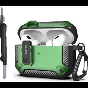 Sounix Hoesje geschikt voor Airpods Pro 1 / 2 - Met schoonmaak borstel - Airpods Pro Hoesje - Armor Case met Lock - Groen