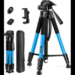 Sounix Camera statief - telefoon statief - 188 cm - Incl. Bluetooth Afstandsbediening - Tripod met Smartphone telefoon houder - tripod smartphone - Aluminium - Blauw