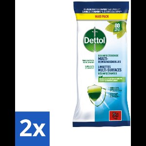 Dettol - Multi-Reinigingsdoekjes - Desinfecterend - Zonder Bleek & Geurstoffen - Biologisch Afbreekbaar - 80 Doekjes - Voordeelverpakking - 2 stuks