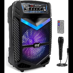 Pyle Bluetooth Luidspreker-Draagbare Speaker met Wielen-600 W-Knipperende Lichten- Afstandsbediening-Stroomadapter en Bekabelde Microfoon