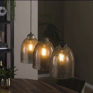 LM-Collection 3L Sphere Clearstone Hanglamp - 102x22x150cm - Oud Zilver - Glas/Metaal - hanglampen eetkamer, hanglamp zwart, hanglampen woonkamer, hanglamp slaapkamer, hanglamp kinderkamer, hanglamp rotan, hanglamp hout, hanglamp industrieel