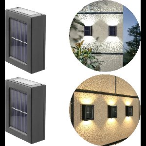 Vyzio - Solar Wandlamp Buiten - Buitenlamp Zonne Energie - Solar Buitenlamp - Solar Tuinverlichting Zonne Energie - Buitenverlichting - 2 Stuks - DUOLUMO