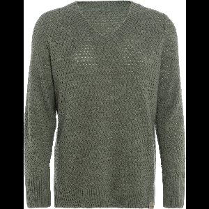 Knit Factory Ilse Gebreide V-hals Trui Gebreide Dames Trui - Grof gebreid - Trui dames winter - Pullover dames - lange mouw - Wintertrui - Damestrui - Boothals - Urban Green - 36/38