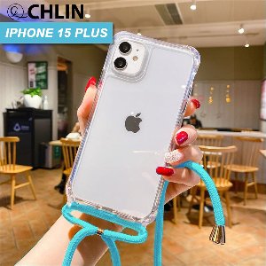 CL CHLIN® - iPhone 15 Plus transparant hoesje met BLAUW koord - Hoesje met koord iPhone 15 Plus - iPhone 15 Plus case - iPhone 15 Plus hoes - iPhone hoesje met cord - iPhone 15 Plus bescherming - iPhone 15 Plus protector.