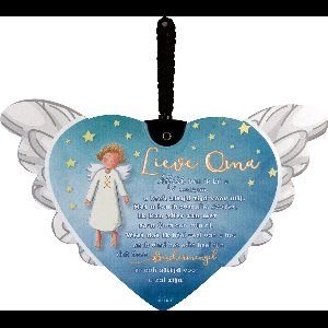 Tegel Beschermengel met gedicht Lieve Oma en hangkoord New Dutch® gedicht Oma - Beschermengel- Kerstkado