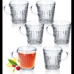 KADAX Theeglazen, set van 6 glazen met handvat, vaatwasmachinebestendig, drinkglazen voor koffie, thee, water, sap, drank, tuin, sapglazen, waterglazen, glazen, glazen kopjes (Birgit, 250 ml)