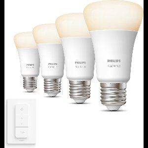 Philips Hue Uitbreidingspakket - E27 - met 4 Standaard Lampen - Warmwit Licht - Incl. 1 Hue Dimmer Switch - Hue White