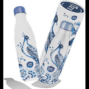 IZY Drinkfles - Prints - Heinen Delfts Blauw - Inclusief donatie - Waterfles - Thermosbeker - RVS - 12 uur lang warm - Kerstcadeau - 500 ml